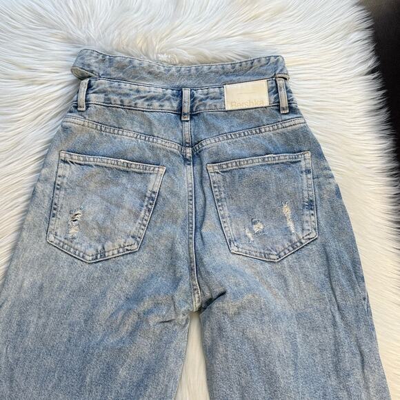 Bershka Light Blue Distressed Wrap Waist Jeans - Picture 8 of 8
